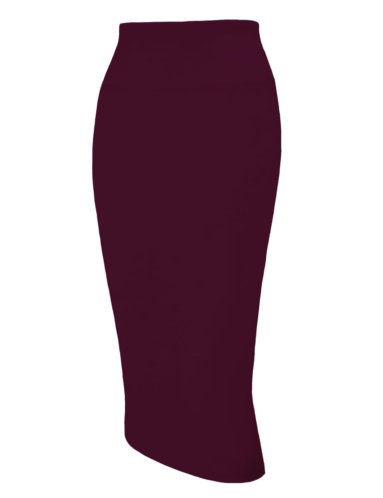 Photo 1 of (see all images)  Women's Office Work Pencil Skirt Stretch High Waist Below Knee Bodycon for Business Casual, Burgundy, XXX-Large