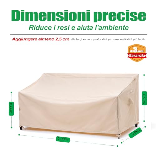 F&J Outdoors Waterproof for Garden Sofa, 208 x 99 x 66/91 cm, Outdoor Protective Cover, 3-4 Seater Bench Cover, Grey High Density Fabric, Rain Protection