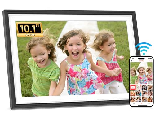 Frameo WLAN Digitaler Bilderrahmen 10,1 Zoll, HD 1280 * 800 IPS Touchscreen Elektronischer FotoRahmen mit 32GB Speicher, Auto Drehung, Einfache Weiter