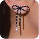 fxmimior Boho Fashion Women Black Rhinestone Bow Earrings Statement Drop Sparkly Earrings Simple Black Dangle Earrings Gothic Halloween Party Prom Sexy Punk Black Earrings for Women