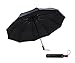 WITKEEN DeNobilli Windproof Travel Umbrella, [Classic Black] Best Armored (10 Fiberglass Ribs) Auto Open Close Compact Travel Umbrellas with Real Wood Handle
