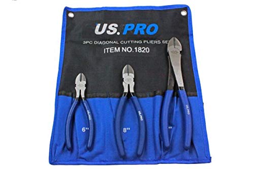 US PRO 3pc Diagonal Side Cutting Plier Set 6", 8", 10" 1820