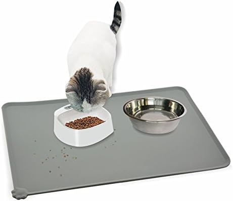 SKILEEN Silicone Cat Placemat Non Slip Dog Food Mat Tray Waterproof Pets Feeding Mats 18.9" x 11.8" Gray