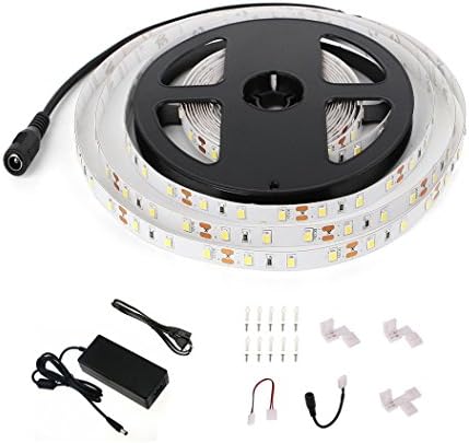 LED Strip Light With UL Approved Adapter,SMD2835 300 LEDs 16.4ft Warmlight 3000K, Non-waterproof,3 times brighter than 3528 Strip Light,Included Kits Adapter,Connector,Clip,Nail,Cable