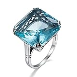 SZJINAO Luxury Brand Victorian Style 925 Sterling Silver Solitaire10ct Big Square Aquamarine Rings for Women 5# -10# (Blue-9)