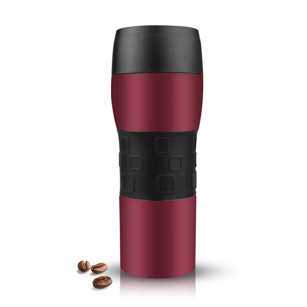 Opard 12oz Travel Mug Spill Poof Leakproof Stainless Steel Double Wall Vacuum Insulated Coffee Cup with Grip,360&deg;Drinkable Lid,Work for Hot & Cold Beverage (Red)