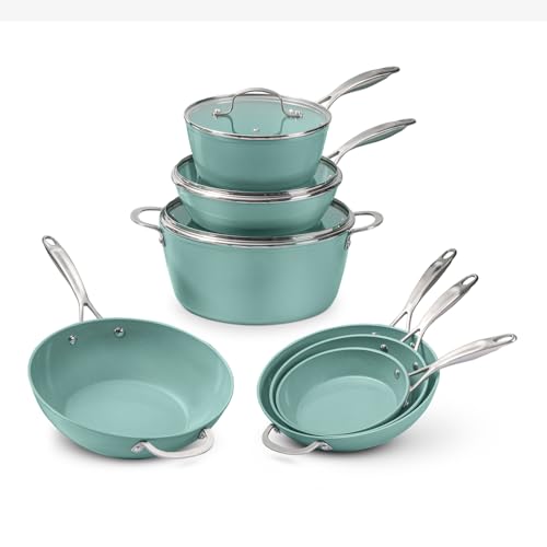 JadeCook Batería de Cocina de 10 piezas Juego de Cocina Acero Inoxidable Jade Chef Antiadherente con 6 Capas de Recubrimiento