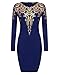 ACEVOG Women 's Long Sleeves Gold Foil Print Vintage Cocktail Dresses Blue X-Large