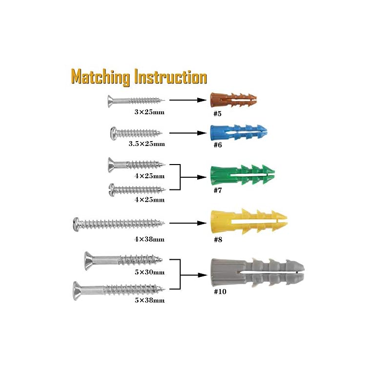 HongWay 370pcs Plastic Drywall Wall Anchors Kit with Screws, Includes 5