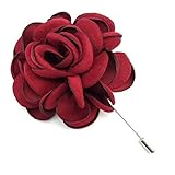 ZAKIA Men's Flower Lapel Pin Brooch Handmade Boutonniere for Suit (Red)