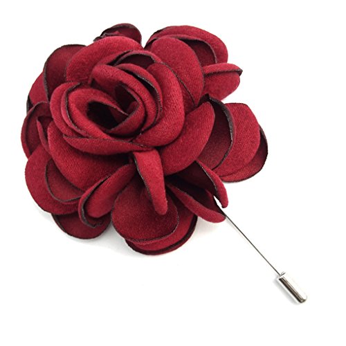 Zakia Men's Flower Lapel Pin Brooch Handmade Boutonniere for Suit (Red)