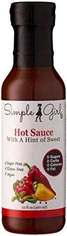 Simple GirlHot Sauce 12 oz - 3 Bottles - Natural - Sugar Free - Vegan and Diabetic Friendly - Carb Free - Gluten Free - Fat Free - MSG Free - Compatible With Most Low Calorie Diets