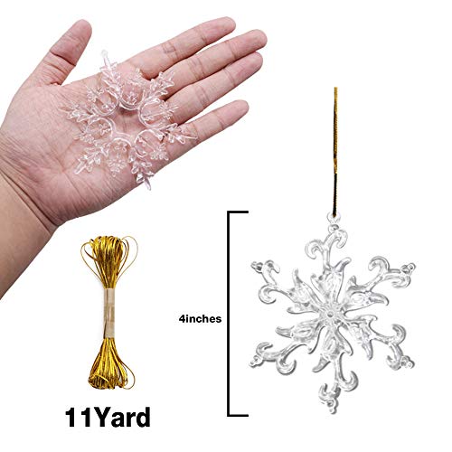 HAKACC Christmas Snowflake Decorations,36pcs Icicles Ornaments Set Clear Snowflake Acrylic Christmas Ornaments for Santa Outdoor Party Decoration Craft Projects