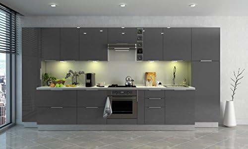 Berlioz Creations Cg8bg Meuble Dangle Bas Cuisine Avec Double Porte Gris Haute Brillance 82 X 82 X 83 Cm
