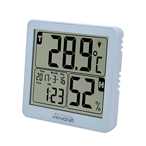 BuySevenSide LCD Display Digital Indoor Thermometer and Humidity Monitor with Vibrate Backlight,Time and Alarm, Black and White (White)