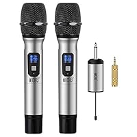 TONOR Handheld Wireless Microphone Metal System UHF 25 Channel with Mini Receiver 1/4" Output for PA Systems/Stage/Church/Party/Karaoke/Business Meeting, Silver