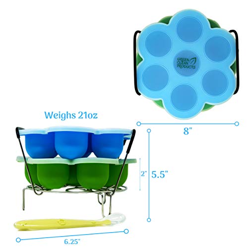 2 Silicone mold egg bites and steamer rack with handles | 6 & 8 qt instant pot & pressure cooker accessory | Reusable food storage & freezer tray with lid | 2 sets, 2 lids, 1 spoon, free e-cookbook