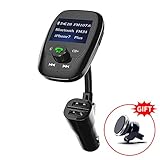 Bluetooth FM Transmitter, Wireless In-Car Radio Adapter Music Player w/ Power Off, 350° Adjustable Head Hands-Free Calling Car Kit Dual USB Charger Support Bluetooth/ SD Card/ Aux Input/ USB Disk