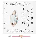 Topixdeals Baby Milestone Blanket, Newborn Monthly Milestone for Boy Girl Unisex with Headband, Infant Newborn Baby Swaddling Month Blanket for Photography New Mom Baby Shower Gifts