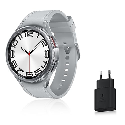 Samsung Galaxy Watch6 Classic Montre Connectée avec Chargeur, Suivi de Santé, Suivi Sportif, Charge rapide, 4G/LTE, 47mm, Argent, Exclusivité Amazon Version FR