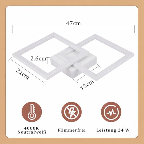 Homefire LED Ceiling Light Kitchen - Modern Kitchen Light 24W 4000K Ceiling Light Living Room Design Lamp Hallway Neutral Bedroom Ceiling Lighting White Children's Bedroom