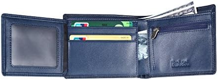 Hoobest RFID Blocking Genuine Leather Wallet for Men -Travel Credit Card Wallets (Left Leaf with coin pocket-Blue)