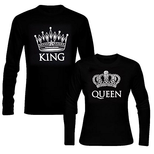 PicOnTshirt King & Queen Long Sleeve Black Couple T-shirts Men M / Women L Black