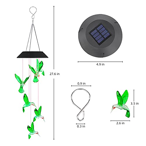 Solar Hummingbird Wind Chimes, Mobile Hanging Wind Chime for Outside, Color Changing Windchimes for Garden/Patio, Decor Gifts for Mom, Wife, Grandma