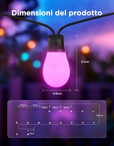 Govee Outdoor String Lights, 15M RGB LED Bulbs Warm White, WiFi Garden Lamp, Works with Alexa, APP Control, IP66 Waterproof, 111 Stage Modes, Dimmable Christmas Outdoor Decoration