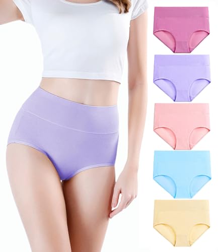 wirarpa Damen Unterhosen Baumwolle Slips Damen Unterwäsche Hohe Taille Taillenslip Weich Frauen 5er Pack Dunkelrot/Violett/Rosa/Blau/Gelb S thumbnail 1