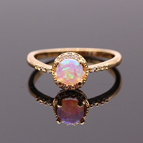Silver plated ring fine round white opal crystal ring j…