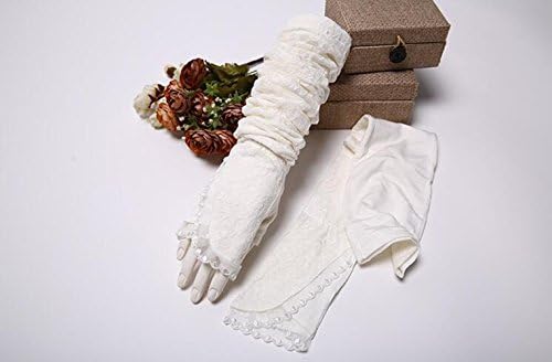 Womens Summer Long Slim Lace Sunscreen Gloves (White)