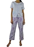 Alfa Global Women's Cotton Short Sleeve Pajama Set with Pj Pants
