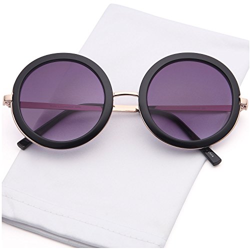 SUNLOUNGER Womens UV400 Vintage Retro Sunglasses - Gradient Purple Lens on Gold & Black Frame