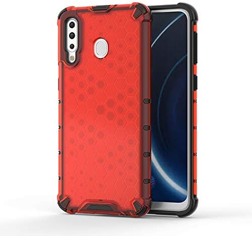 Casodon Shockproof Honeycomb Pattern Bump Side Air Cushion Dual Layer Transparent Ultra Clear Finish Silicone Back Cover for Samsung Galaxy A20s - Red