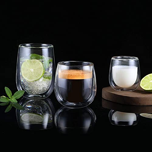 glastal 350ml*4 Glass Coffee Cups, Double Wall Transparent Glasses, Borosilicate Glass Cups for Coffee Milk Tea Latte Macchiato and More