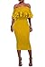 Wonderoy Women's Ruffles Off Shoulder Fitted Club Party Cocktail Bodycon Midi Dress XL Yellow