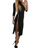 Sidefeel Women High Neck Zipped Slit Long Sleeve Midi Dress