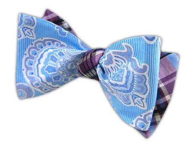 100% Woven Silk Mystic Blue and Wisteria Italian Wild Patterned Reversible Se...