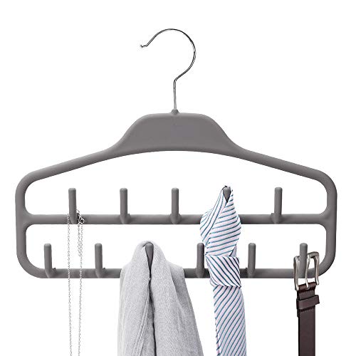 Elong Home Belt Hanger Rack Holder, Sturdy Belt Organizer with 360 Degree Swivel, 11 Large Belt Hooks for Closet, Smooth Rubber Coated, Grey
