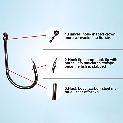 Poapp 100 Stück Angelhaken, Angelhaken Kohlenstoffstahl Scharf Haken Angelhaken Set mit Kunststoff Box #3-#12… – Bild 7