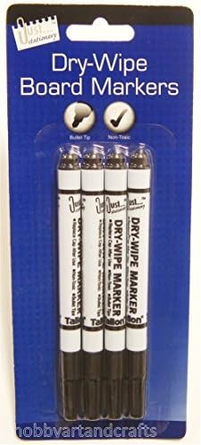 just stationary Dry Wipe Markers White Board Markers Marker Pens Non Toxic Fine Bullet Tip X 4 (Black)