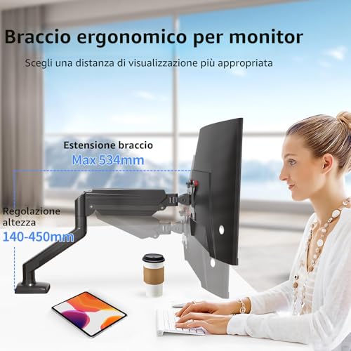 suptek MD01A Monitor Stand for 13-32" LED LCD Screen up to 9 kg Monitor Arm with Gas Spring Tilt Swivel and Height Adjustable 360° Swivel VESA 75 x 75/100 x 100 mm