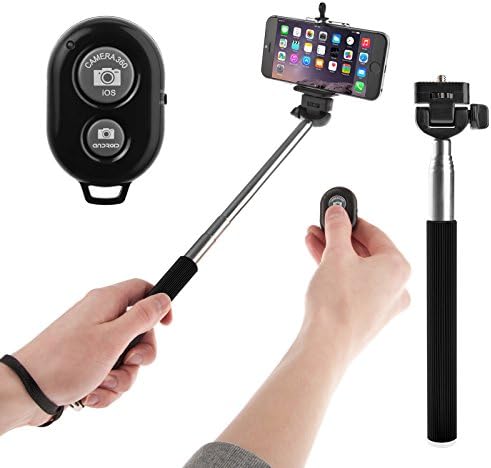 Selfie Stick By Amonraa with Adjustable Phone Holder and Bluetooth Wireless Remote Shutter for Iphone or Android Smartphones. Orange.