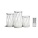 LampLust White Flameless Pillar Candles, Silver Metal Removable Holders, Real Wax, Set of 3, Warm White LEDs, Remote & Batteries Included - Great for Gifts, Weddings and Home Decor