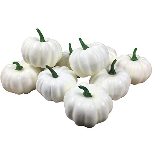 COTOSEY Lifelike Simulation Artificial Pumpkins 10 Pcs for Festive Wedding Halloween Party Home Decoration (White)