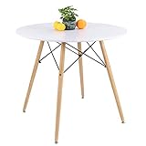 Furmax Kitchen Dining Table Modern Style Round Leisure Coffee Table,Office Coference Desk with Wood Legs for Kitchen Living Room(White)