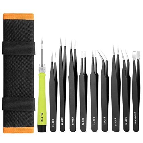 Hafeehoo 10PCS ESD Tweezers Kit, Precision Anti-Static Tweezers Set, Non-Magnetic, Multi-Standard Stainless Steel, Perfect for Lab, Electronics, Jewelry, Beauty, Detailed Work