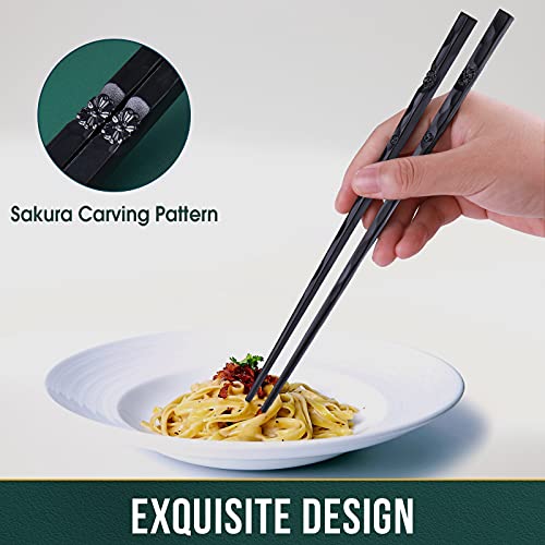 5 Pairs Japanese Fiberglass Chopsticks, GLAMFIELDS Reusable Chop sticks Dishwasher Safe, Non