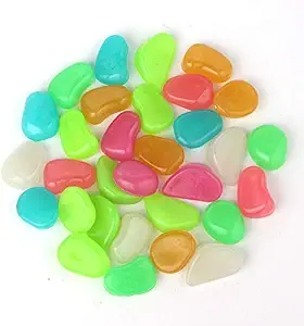 NOVAVOJO Glow in The Dark Garden Rocks 100Pcs Pebbles for Crafts and Outside Decorations,Fish Tanks,Flower Pots,Aquarium,Garden Lawn Yard Multi Color